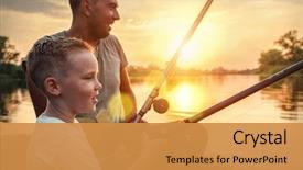  Presentation with fishing boat - Theme featuring sunset time in summer background and a gold colored foreground