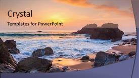  Presentation with rocky - Beautiful PPT theme featuring sunset time the rocky coast backdrop and a coral colored foreground