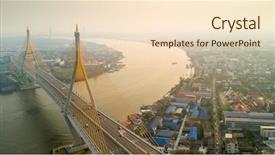  Presentation with bangkok - Theme with sunset traffic - bhumibol bridge aerial view background and a lemonade colored foreground