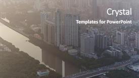  Presentation with cable stayed bridge over river - PPT layouts with sunset traffic - city bridge over zhujiang river background and a gray colored foreground