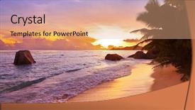  Presentation with tropical beach sunset - PPT theme consisting of source d'argent at seychelles background and a coral colored foreground