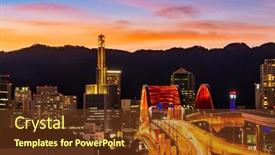  Presentation with highway - PPT layouts enhanced with sunset twilight monorail track and highway red bridge to kobe downtown hyogo kansai japan background and a tawny brown colored foreground