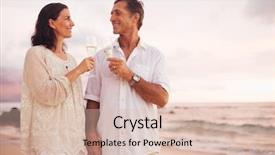  Presentation with retirement celebration - Amazing slides having old travelling - happy romantic mature couple drinking backdrop and a lemonade colored foreground