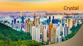  Presentation with view of hong kong - Colorful PPT theme enhanced with sunset view from victoria peak backdrop and a yellow colored foreground