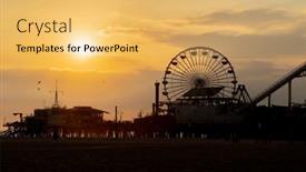  Presentation with california - PPT theme with sunset-view-of-a-pier background and a yellow colored foreground