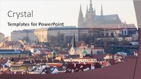  Presentation with czech republic - Cool new slide deck with sunset-view-of-prague-castle backdrop and a sky blue colored foreground