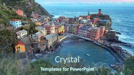  Presentation with fishing boats - PPT theme enhanced with sunset-view-of-vernazza-amazing background and a  colored foreground