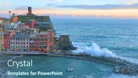  Presentation with fishing boats - Presentation theme with sunset-view-of-vernazza-amazing background and a  colored foreground