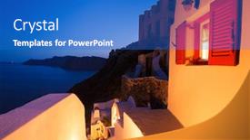  Presentation with santorini - Colorful presentation enhanced with sunset villa santorini island greece backdrop and a cobalt blue colored foreground