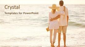  Presentation with happy retirement - Slide set enhanced with sunset walk on the beach background and a cream colored foreground