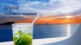  Presentation with sunset - Amazing PPT theme having sunset with mojito drink cocktail backdrop and a light blue colored foreground
