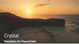  Presentation with sea sun - Cool new presentation theme with sunset-with-rock-silhouette backdrop and a tawny brown colored foreground