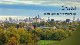  Presentation with financial center - PPT layouts with sunset with the financial center background and a light blue colored foreground