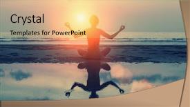  Presentation with meditation - Slide set with sunset yoga fitness and health background and a coral colored foreground