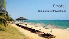  Presentation with chairs - Theme with sunshade-and-chairs-on-beach background and a light blue colored foreground