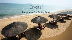  Presentation with chairs - Theme with sunshade-and-chairs-on-beach background and a sky blue colored foreground