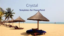  Presentation with chairs - Theme consisting of sunshade-and-chairs-on-beach background and a sky blue colored foreground