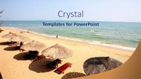  Presentation with chairs - Beautiful PPT layouts featuring sunshade-and-chairs-on-beach backdrop and a sky blue colored foreground