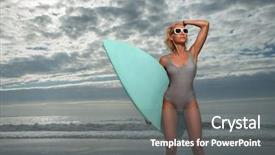  Presentation with scenery environment sunrise beam - Colorful slide set enhanced with sunshine banner - girl with surfboards backdrop and a gray colored foreground