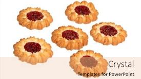  Presentation with biscuit - Cool new presentation design with sunshine biscuit with jelly isolated on white background backdrop and a coral colored foreground