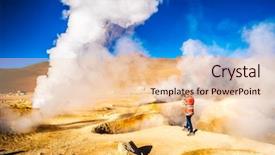  Presentation with open meetings sunshine - Colorful presentation enhanced with sunshine huge steaming geysers area backdrop and a  colored foreground