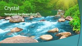  Presentation with blue water lily - Beautiful slides featuring sunshine rain forest - blue water stream phong nha backdrop and a forest green colored foreground