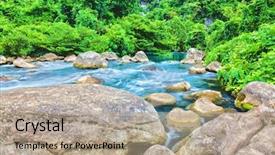  Presentation with blue water - Cool new PPT theme with sunshine rain forest - blue water stream phong nha backdrop and a coral colored foreground