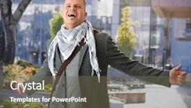  Presentation with clothes - Amazing slide deck having sunshine with arms wide open backdrop and a  colored foreground