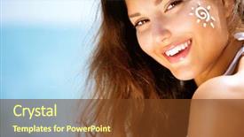  Presentation with sun tanning - Beautiful PPT theme featuring suntan lotion woman applying sunscreen backdrop and a tawny brown colored foreground