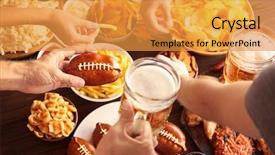  Presentation with snacks - Theme consisting of super - close up view of hands background and a gold colored foreground