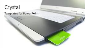  Presentation with green notebook - Audience pleasing presentation theme consisting of super computer - notebook with green access card backdrop and a white colored foreground