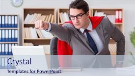  Presentation with superhero - Slides with super computer - superhero businessman working background and a lemonade colored foreground