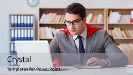  Presentation with cartoon superhero - Colorful theme enhanced with super computer - superhero businessman working backdrop and a light gray colored foreground