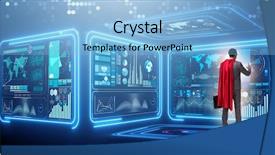  Presentation with data management - Presentation theme consisting of super computer - superhero in data management concept background and a light blue colored foreground