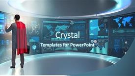  Presentation with data management - Beautiful presentation design featuring super computer - superhero in data management concept backdrop and a  colored foreground