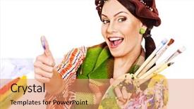  Presentation with craft - Cool new PPT theme with super craft - artist woman at work isolated backdrop and a  colored foreground