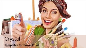  Presentation with craft - Colorful PPT theme enhanced with super craft - artist woman at work isolated backdrop and a  colored foreground