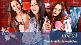  Presentation with group of diverse people - PPT layouts featuring super craft - group people painting graffiti brick background and a  colored foreground