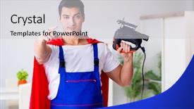  Presentation with craft - Slide set consisting of super craft - superhero repairman with tools background and a light gray colored foreground