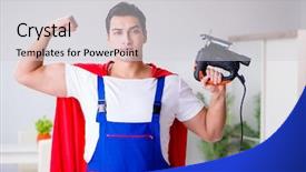  Presentation with craft - Slides with super craft - superhero repairman with tools background and a light gray colored foreground