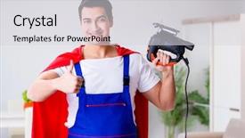  Presentation with craft - Slide set consisting of super craft - superhero repairman with tools background and a light gray colored foreground
