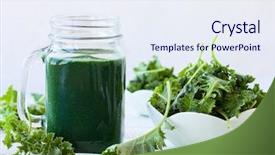  Presentation with smoothie - Amazing slide set having super food - healthy green kale smoothie backdrop and a sky blue colored foreground