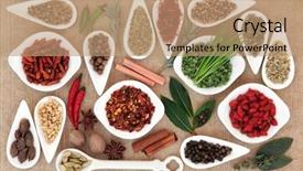  Presentation with porcelain - PPT layouts having super food - large spice and herb selection background and a coral colored foreground