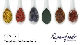  Presentation with goji - Amazing presentation theme having super food - superfoods in porcelain spoons pollen backdrop and a white colored foreground