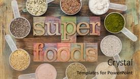  Presentation with superfoods - Slide set featuring super food - superfoods word in letterpress wood background and a coral colored foreground