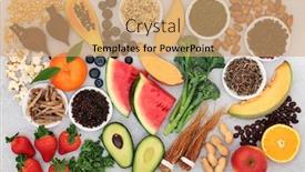  Presentation with food minerals - Presentation theme having super food for vitality energy fitness with fruit vegetables coffee nuts and herbal medicine foods high in vitamins minerals antioxidants smart carbs protein omega 3 flat lay background and a coral colored foreground