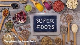  Presentation with foods - Presentation theme enhanced with super foods in spoons background and a violet colored foreground
