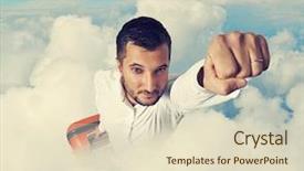  Presentation with super hero - Presentation theme with super hero businessman holding suitcase background and a lemonade colored foreground