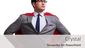  Presentation with super hero - Colorful presentation theme enhanced with super-hero-businessman-isolated backdrop and a light gray colored foreground