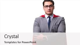  Presentation with super hero - Amazing PPT theme having super hero businessman isolated backdrop and a  colored foreground